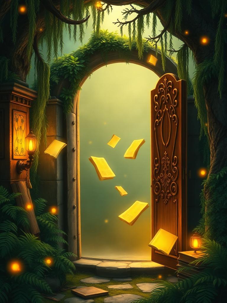 Free resources portal door with floating pages