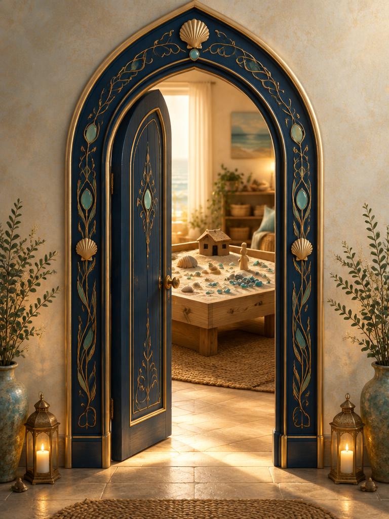 Open magical doorway leading to a peaceful virtual sand tray